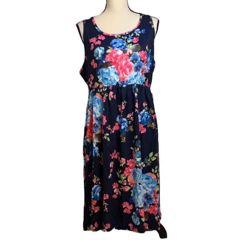 Yidarton Floral Tank Dress Blue Pink Green